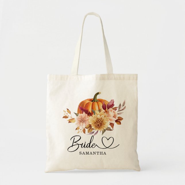 Terracotta Floral Pumpkin Bride Tote Bag (Front)