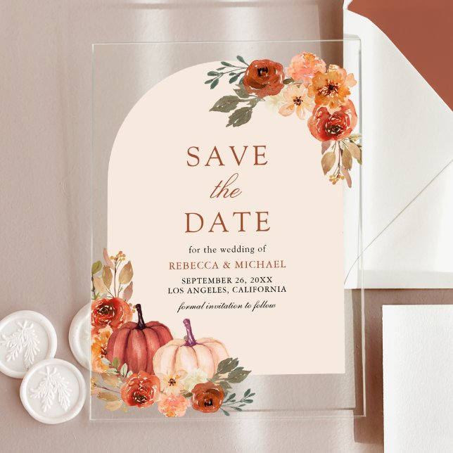 Terracotta Floral Pumpkin Wedding Save the Date (Creator Uploaded)