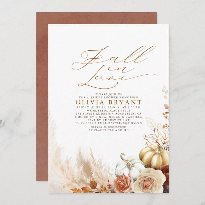 Terracotta Floral Pumpkins Fall Bridal Shower Invitation