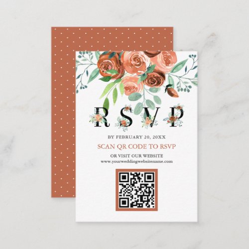 Terracotta Floral QR Code RSVP Wedding Website Enclosure Card
