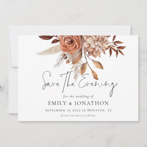 Terracotta Floral QR Wedding Save the Evening Date Save The Date