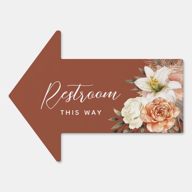 Terracotta Floral Restroom Arrow Sign (Front)