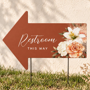 Terracotta Floral Restroom Arrow Sign