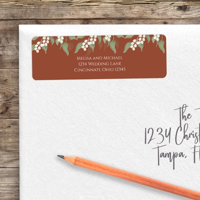 Terracotta Floral Return Address Custom Label (Terracotta and elegant greenery return address label.)