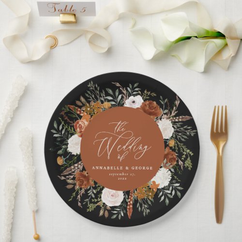 Terracotta floral rustic elegant modern wedding paper plates