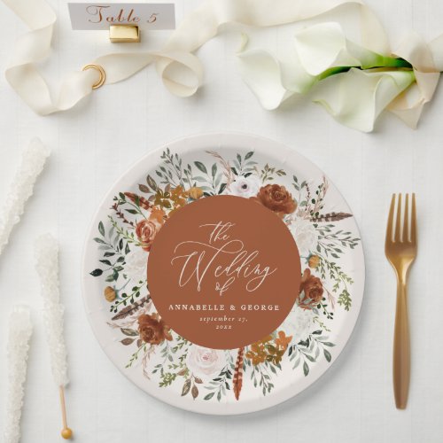 Terracotta floral rustic elegant modern wedding paper plates