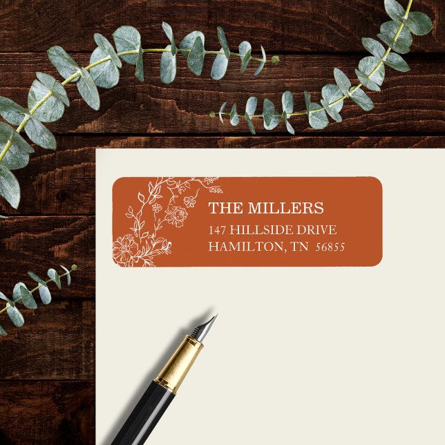 Terracotta Floral Rustic Elegant Return Address Label (Terracotta Floral Rustic Elegant Return Address Label)