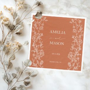 Terracotta Floral Rustic Paper Wedding Napkins