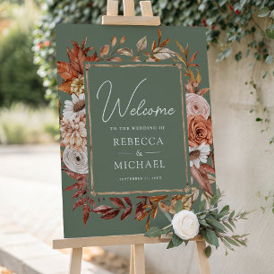 Terracotta Floral Sage Green Wedding Welcome Sign