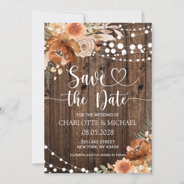 Terracotta Floral Save the Date Wedding Invitation (Front)