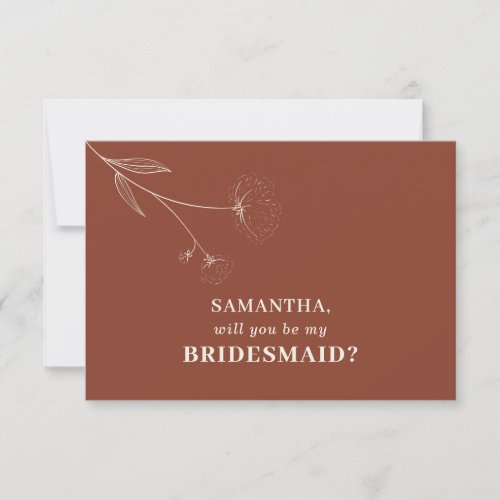 Terracotta Floral Simple Cotton be my bridesmaid Invitation