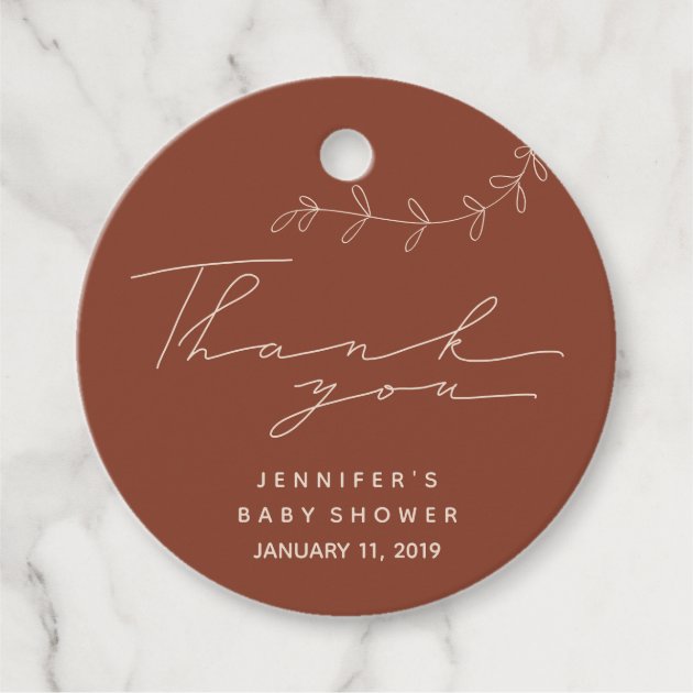 Terracotta Floral Simple Script Baby Shower Favor Tags