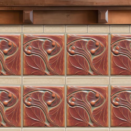 Terracotta Floral Wall Decor Art Nouveau Vintage Ceramic Tile