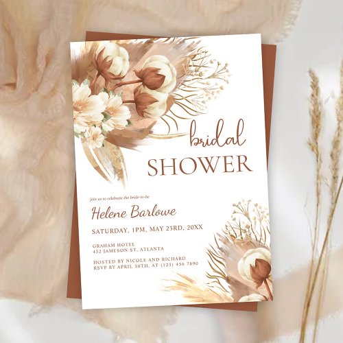 Terracotta Floral Watercolor Boho Bridal Shower Invitation