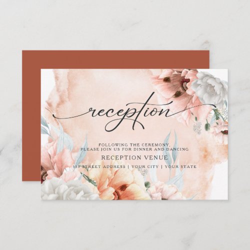 Terracotta Floral Watercolor Reception Invitation