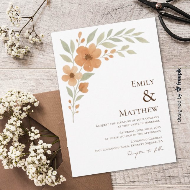 Terracotta Floral Watercolor Wedding Invitation (Creator Uploaded)
