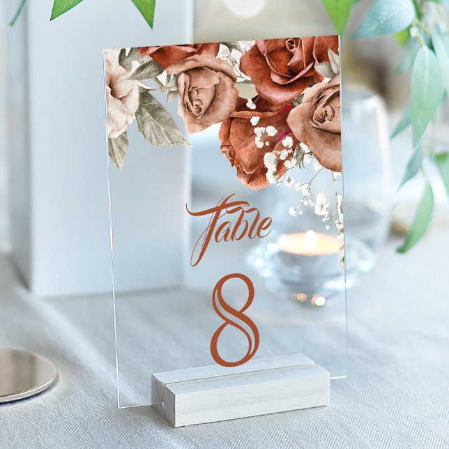 Terracotta Floral Wedding Acrylic Table Number (Creator Uploaded)