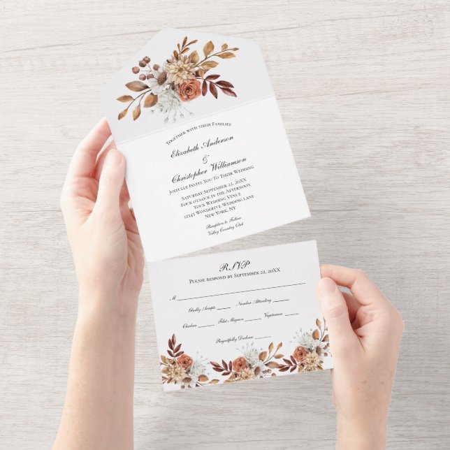 Terracotta Floral Wedding All In One Invitation (Tearaway)