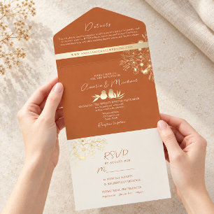 Terracotta Floral Wedding All In One Invitation