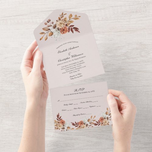 Terracotta Floral Wedding All In One Invitation
