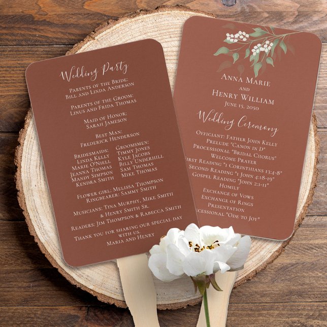 Terracotta Floral Wedding Ceremony Program  Hand Fan (Creator Uploaded)