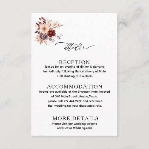 Terracotta Floral Wedding Details Enclosure Card