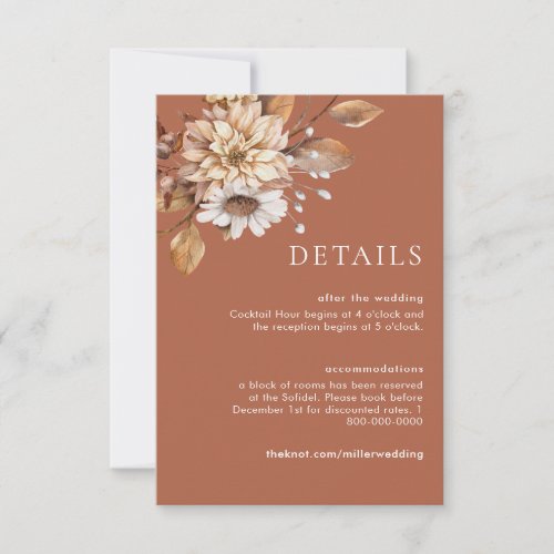 Terracotta Floral Wedding Details Enclosure Cards