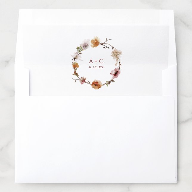 Terracotta Floral Wedding Envelope Liner (In Envelope)