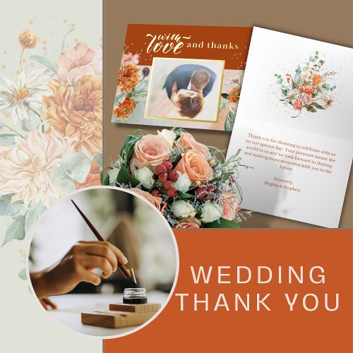 Terracotta Floral Wedding Foil Thank You Card