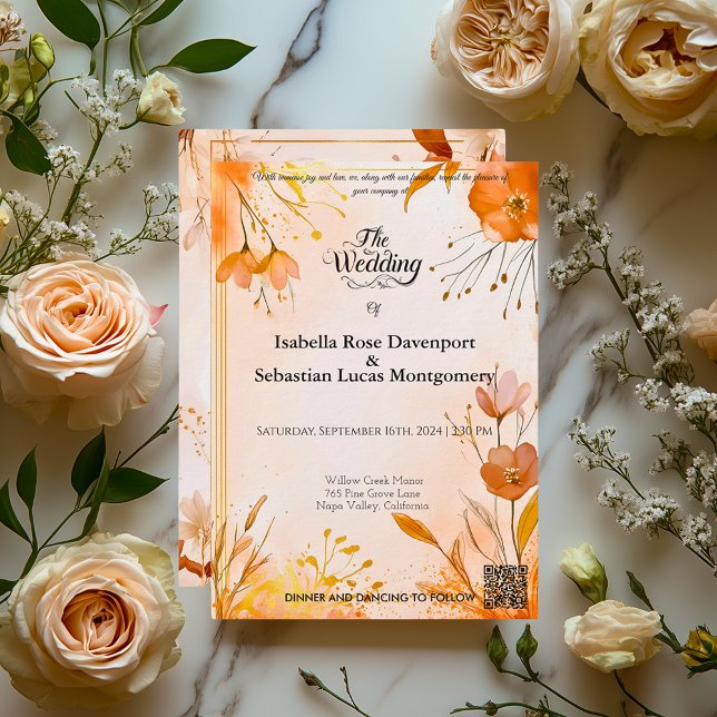 Terracotta Floral Wedding Invitation Elegant Water (Creator Uploaded)