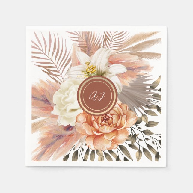Terracotta Floral Wedding Napkins (Front)
