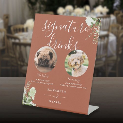 Terracotta Floral Wedding Pet Dog Signature Drinks Pedestal Sign