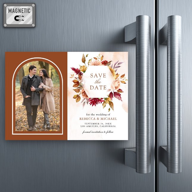 Terracotta Floral Wedding Photo Save The Date Magnetic Invitation (Creator Uploaded)