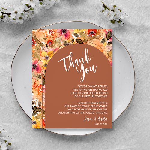 Terracotta Floral Wedding Plate Thank You Flyer