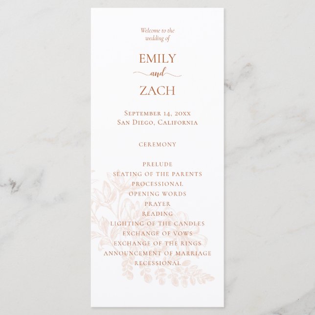Terracotta Floral Wedding Program (Front)