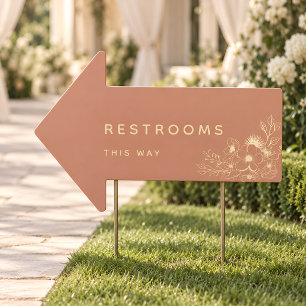 Terracotta Floral Wedding Restrooms Arrow Sign