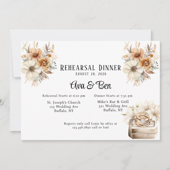 Terracotta Floral Wedding Ring Rehearsal Dinner Invitation (Front)