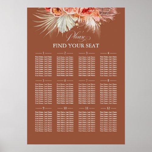 Terracotta Floral Wedding Seating Chart