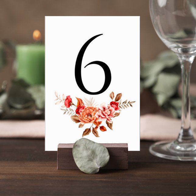 Terracotta Floral Wedding Table Number Card (Creator Uploaded)