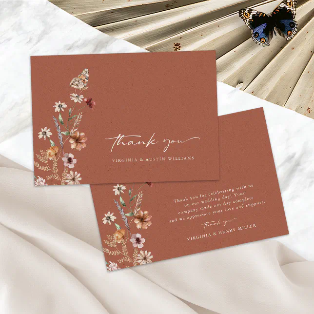 Terracotta Floral Wedding Thank You Card | Zazzle