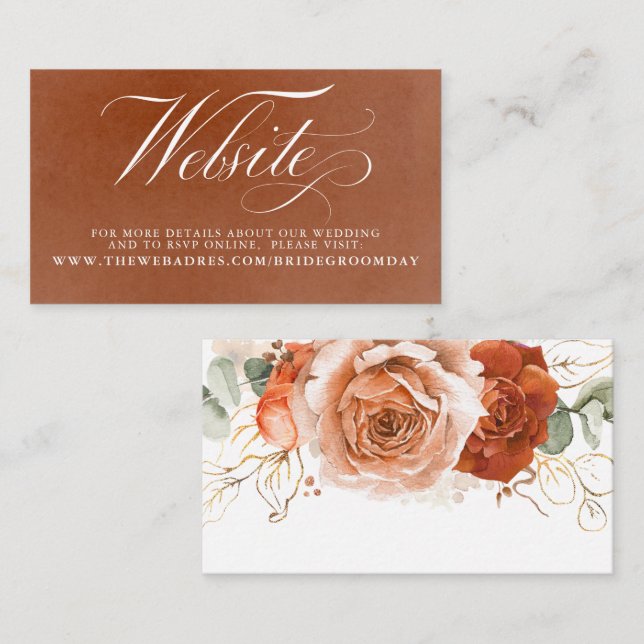 Terracotta Floral Wedding Website Card (Front/Back)