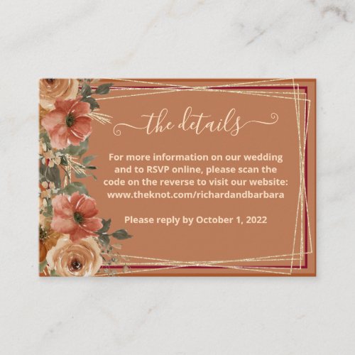 Terracotta Floral Wedding Website Details QR  Enclosure Card
