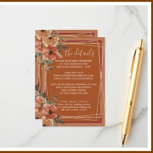 Terracotta Floral Wedding Website Details QR    Enclosure Card