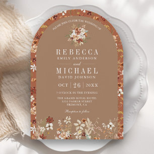 Terracotta Floral Wildflower Beige Arch Wedding Invitation