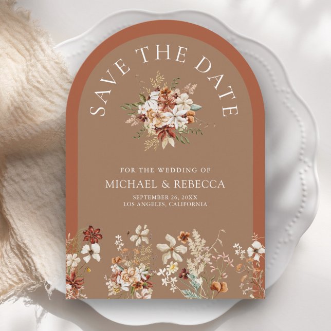 Terracotta Floral Wildflower Beige Wedding Photo Save The Date (Creator Uploaded)