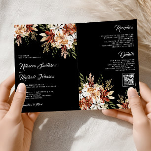 Terracotta Floral Wildflower Black Wedding Invitation