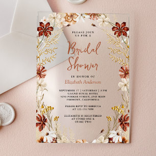 Terracotta Floral Wildflower Bridal Shower Acrylic Invitations