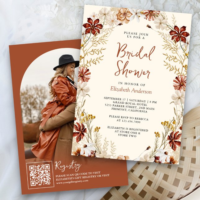 Terracotta Floral Wildflower Cream Bridal Shower Invitation (Creator Uploaded)