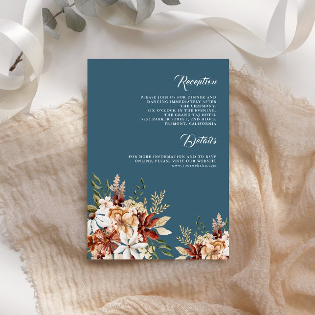 Terracotta Floral Wildflower Dusty Blue Wedding Enclosure Card (Creator Uploaded)