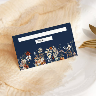Terracotta Floral Wildflower Navy Blue Wedding Place Card